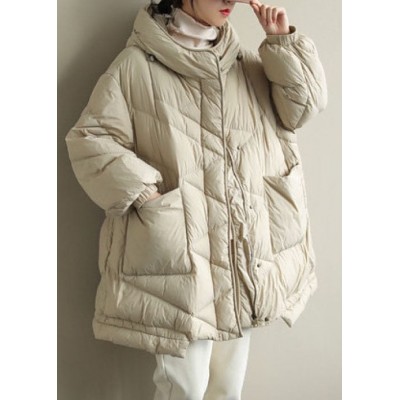 Trendy Beige Stand Collar Warm Winter Duck Down Coat