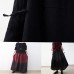black retro drawstring folds gradient loose large size wide leg pants thick cotton linen skirt pants