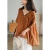 Women Orange Ramie Lace-up Pure Color Irregular Casual T-shirt