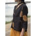 Casual Black Button Print Linen Shirt Top Half Sleeve