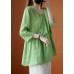 French Green V Neck Ruffled asymmetrical design Fall Half Sleeve Shirt