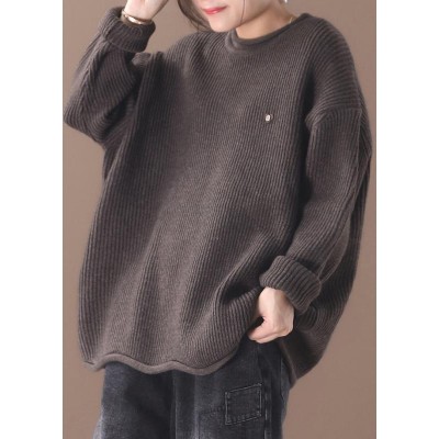 Cozy winter khaki knitted blouse fall fashion o neck sweater tops