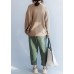 Chunky o neck khaki knit sweat tops fall fashion drawstring knit