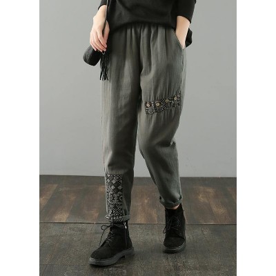 Loose pant plus size army green design elastic waist patchwork wild pants