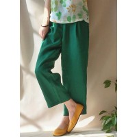 Unique Green Pants Summer Pockets Elastic Waist Sewing Pant