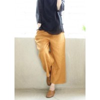 French Spring Women Pants Plus Size Yellow Design Elastic Waist Pockets Wild Pants