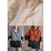 Boho Orange Patchwork Black hooded Loose Winter Down coat