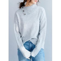 Chunky gray Blouse lapel collar fall fashion winter knitted blouse