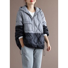 Grey zippered Pockets Duck Down Coat Winter Down Jacket