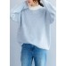 Pullover winter blue white striped knit sweat tops casual high neck crane tops