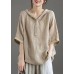 Khaki hooded Patchwork Summer Linen Blouses