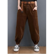 Beautiful casual pants unique chocolate Sewing pockets thick pants