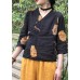 Casual Black Button Print Linen Shirt Top Half Sleeve