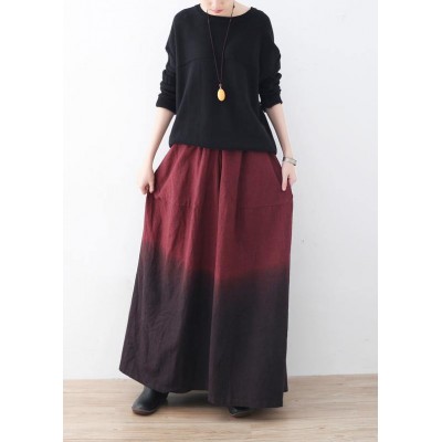 winter red new literary retro drawstring  loose wide leg skirt pants